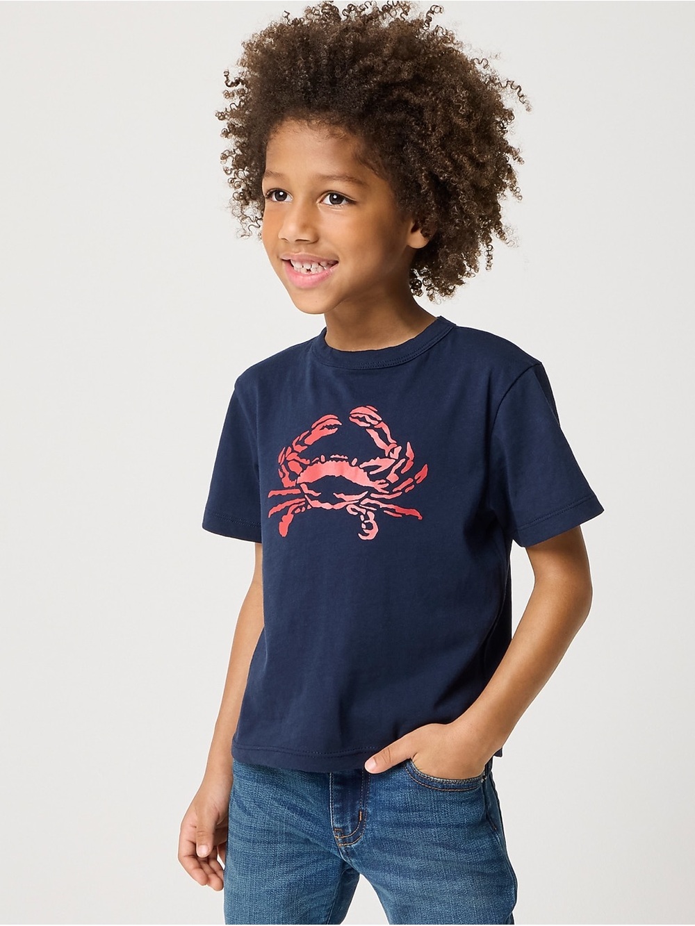 J.Crew Factory Boys Crab Graphic Tee Navy Red Size Youth L NWT Soft Navy T-shirt